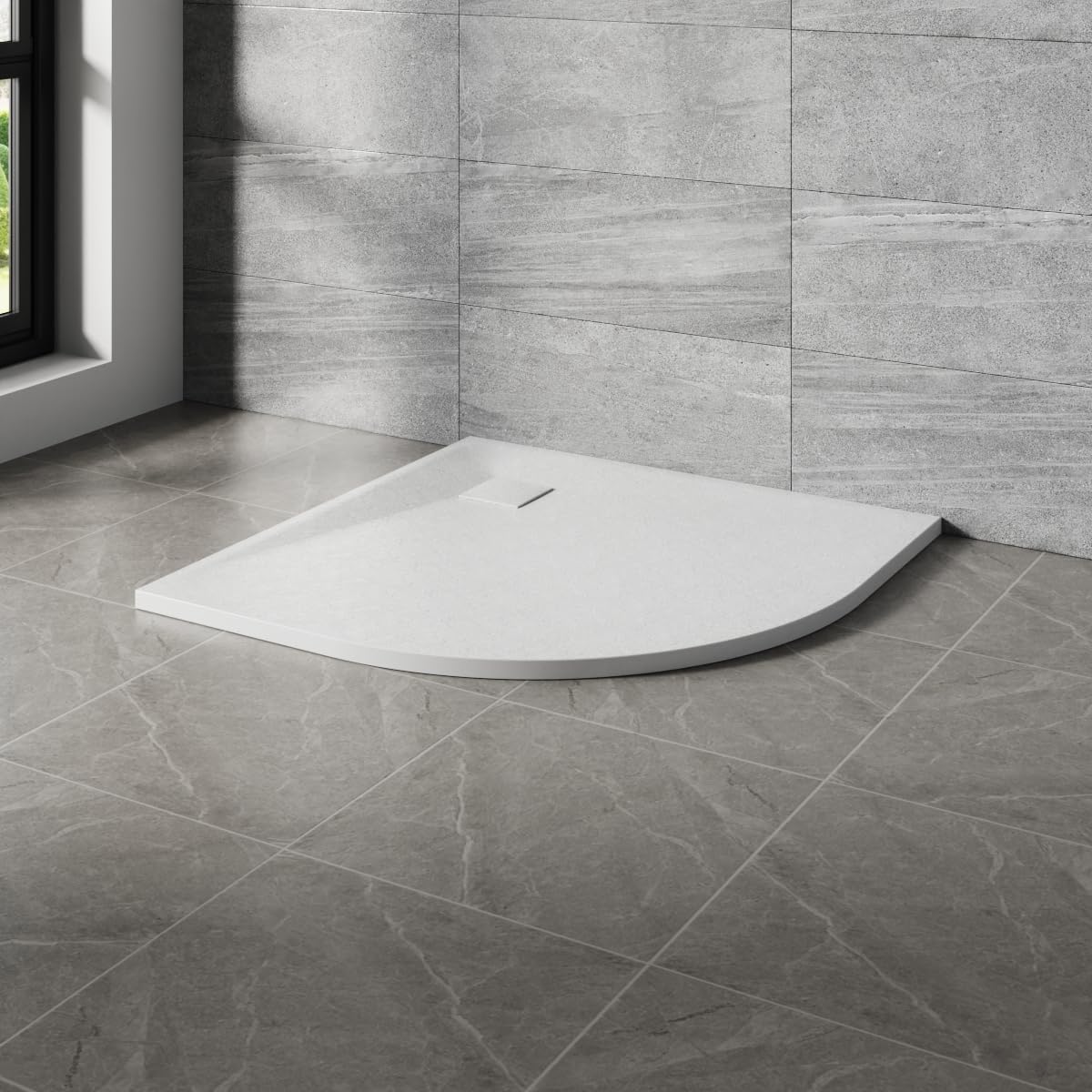 NRG 900x900mm White Quadrant Shower Base Tray SMC Slate Effect Slip-Resistance Bathroom Shower Enclosure Tray