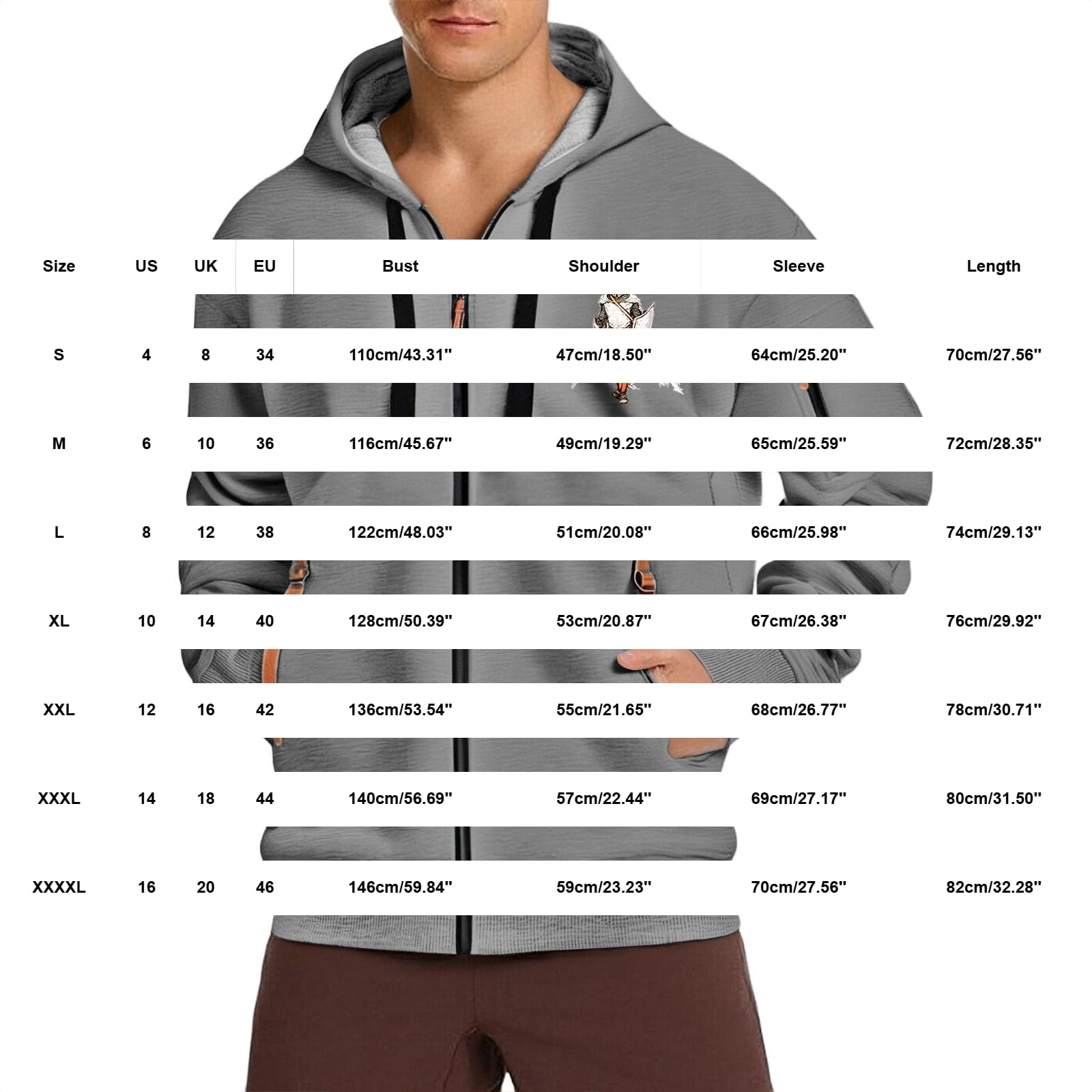 Sudadera con capucha para hombre con cremallera completa impresa