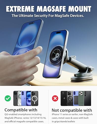 Miniatura 2 de Bracketron MagAlign Max - Soporte magnético para teléfono MagSafe para parabrisas y tablero, soporte magnético de teléfono de succión de vacío 360