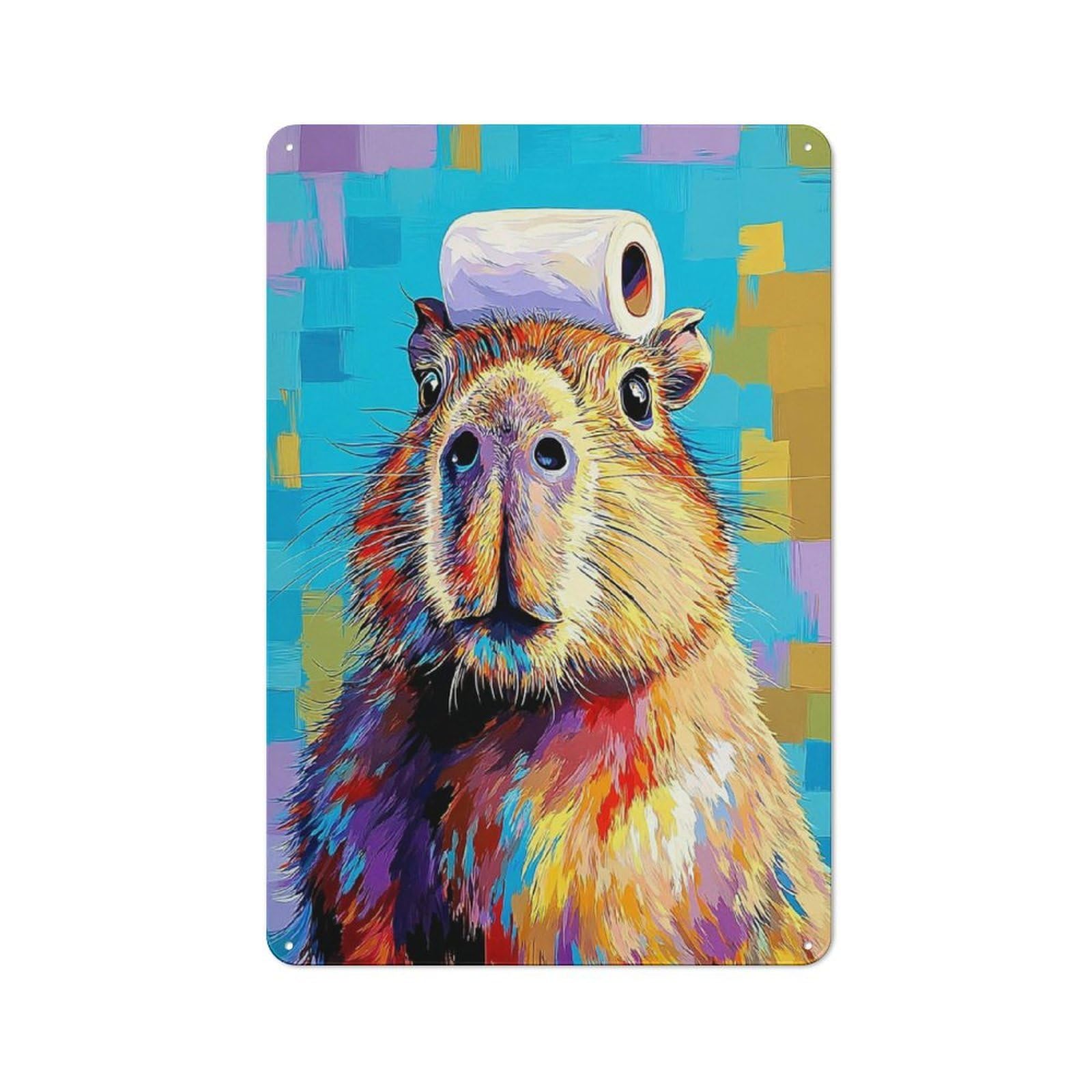 Junmoney Colorful Capybara With Toilet Paper Roll Metal Plaque 30X20cm With For Garage Wall, Retro Decor, Housewarming Present For People Styling Garage