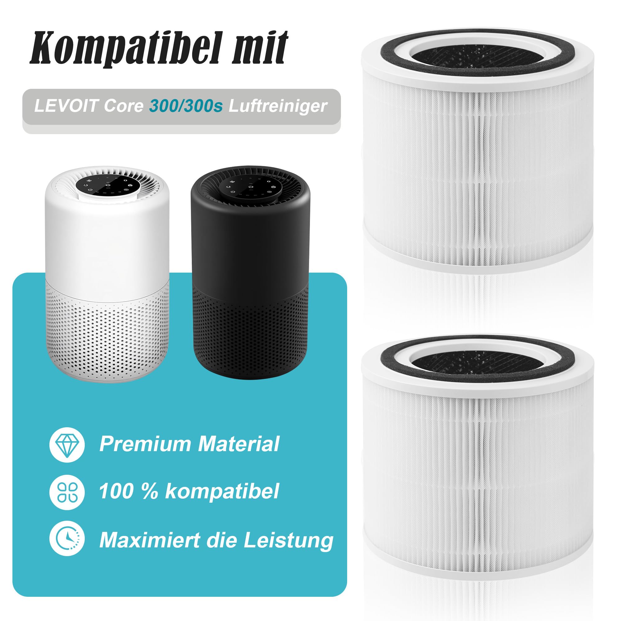 2 Filtres HEPA H13 Pour Levoit Core 300 / 300S - Kit 3 En 1 Avec Charbon Actif