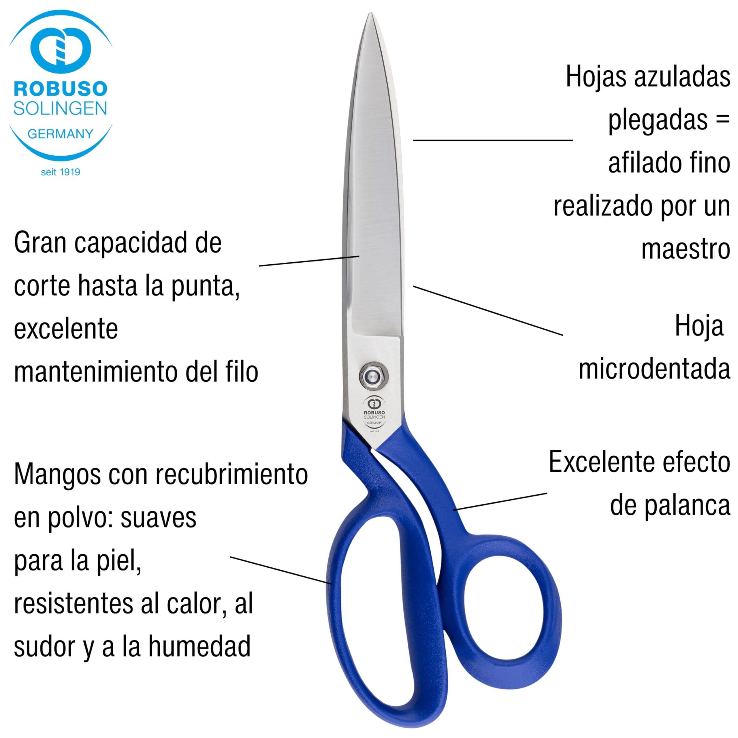 ROBUSO Tijeras de corte profesionales, para fibra de vidrio y carbono, Kevlar, Twaron y Dyneema, acero al carbono C60, forjado y endurecido, fabricado en Solingen, 25 cm – 9,5 pulgadas