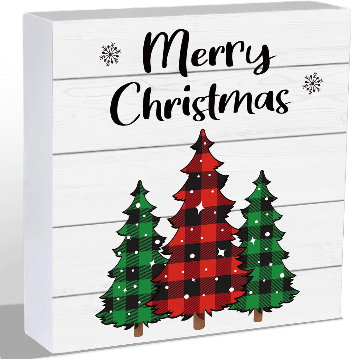 Decoración de mesa de Navidad, decoración de Navidad, interior, hogar, oficina, baño, búfalo, caja de madera, letrero de madera rústica, decoración