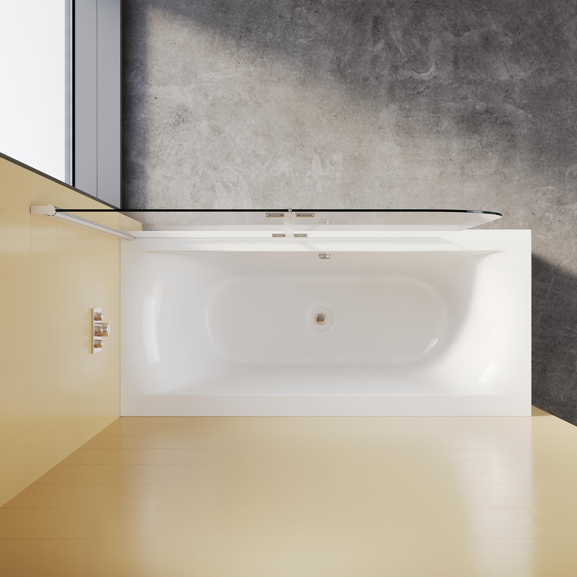 Mampara de ducha para bañera, 120 x 140 cm, 2 piezas, pared plegable de cristal de seguridad Nano ESG de 6 mm, impermeable, ahorra espacio, fácil de montar