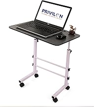 PRIVILON GLOBAL Height Adjustable Multipurpose Table for Study, Laptop Table, Portable for Office, Work from Home, Classroom (Black Table with Wight Leg)