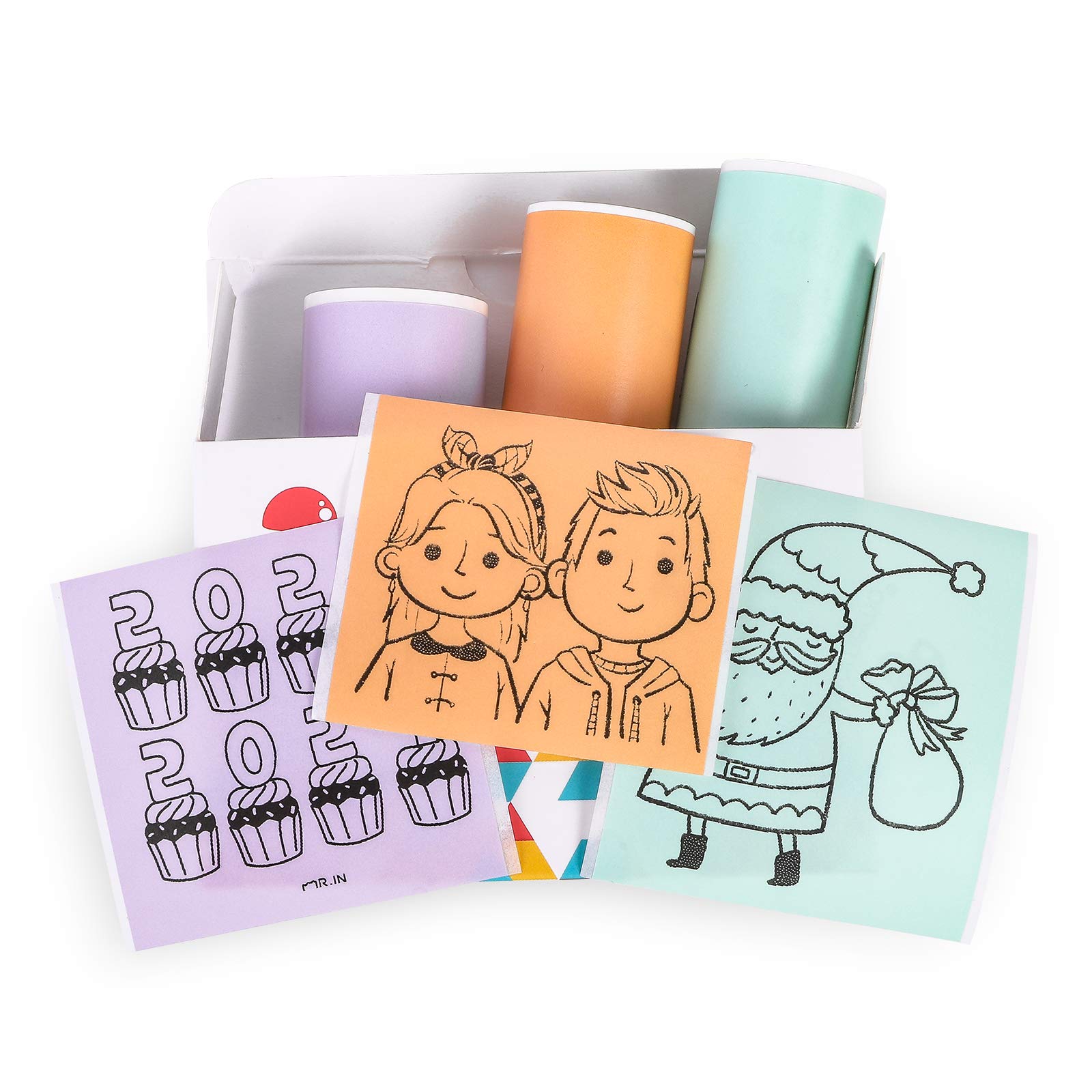 MemokingT02/M02X/M02L Purple/Green/Orange Thermal Paper-20-Year Sticky 50mmx3.5m for Journal Photo Texts Study Notes and More, 3 Rolls