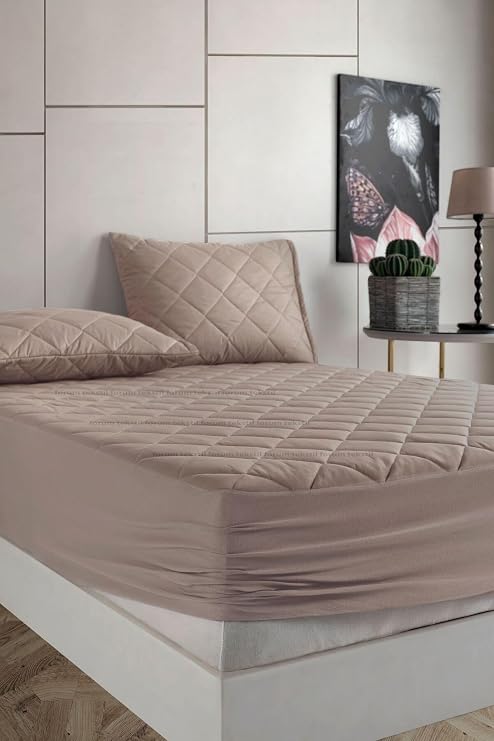 Formeya Alez Seti, Kapitone Yatak Koruyucu-2 Adet Yastık Koruyucu Alez SET (Kahverengi, 200 x 220)