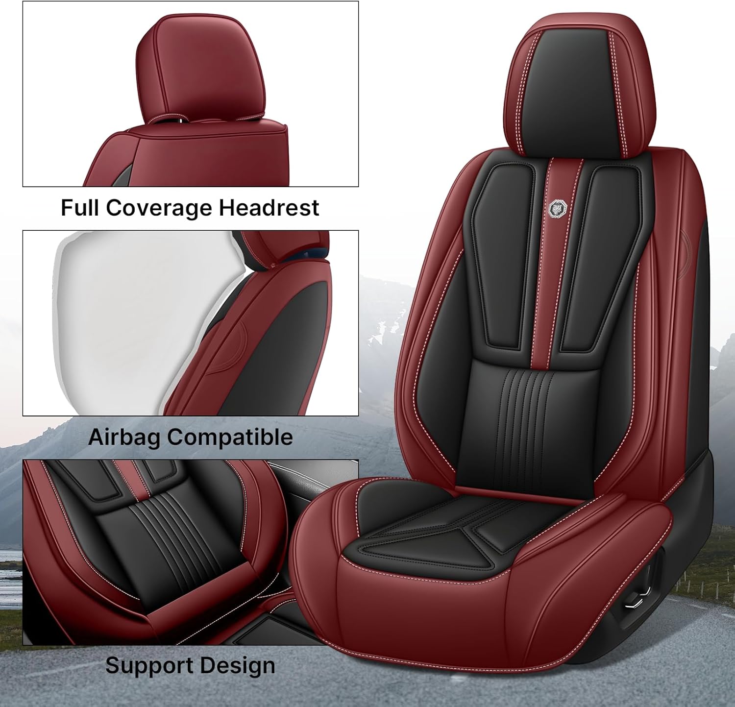 Car Seat Cover for Lexus CT 200h 2011-2017,Leather Seat Cover for Car,Breathable Vehicle Cushions Cover Waterproof Protectors Seat Protector, (Full Set,Black&Red)