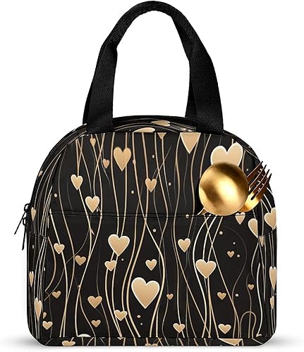 Miniatura 7 de LUCYSMARSHOP - Lonchera negra pequeña para niñas de 8 a 10 a 12 años  Lonchera con corazón dorado para adolescentes y niñas, lonchera reutilizable