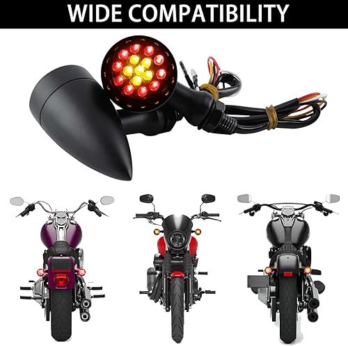 Miniatura 3 de DREAMIZER Señales de giro negras para motocicleta, 15 LED, luces indicadoras delanteras y traseras, luz roja ámbar, compatible con Harley Cruiser