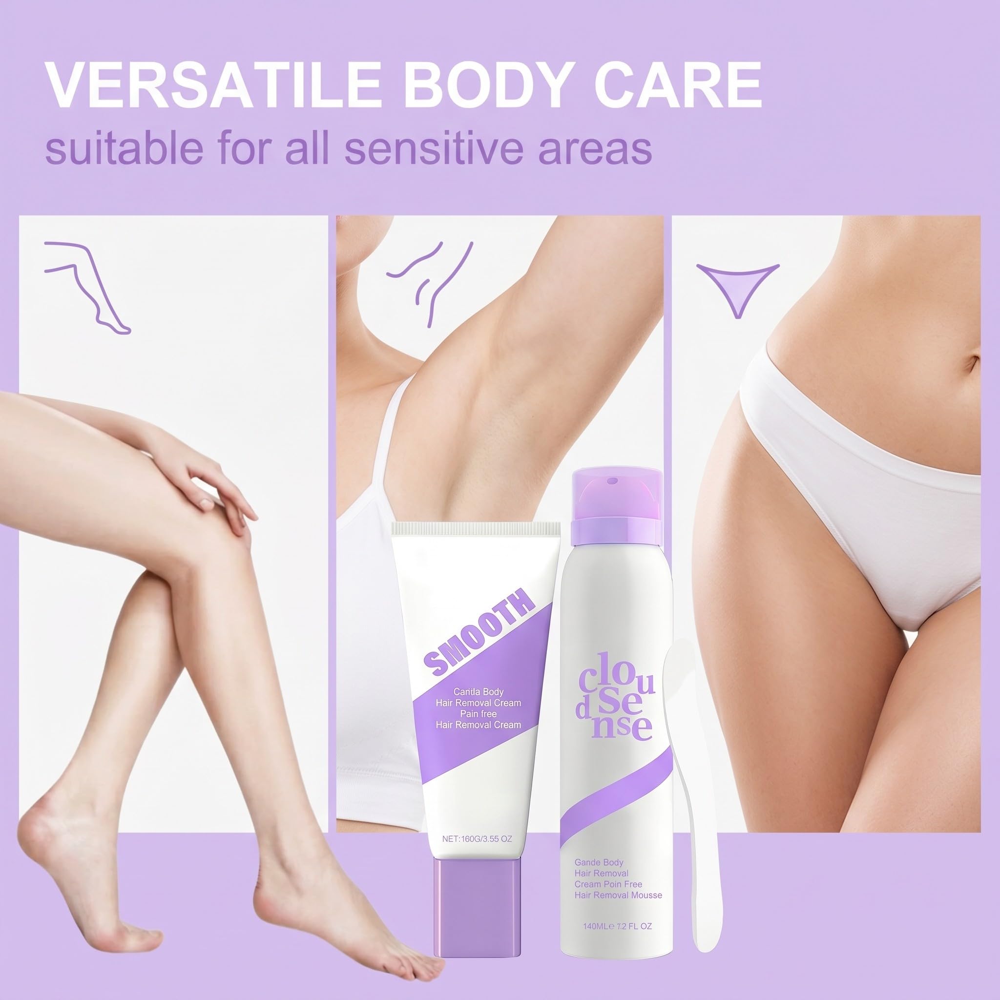 1 kit d'épilation douce,140 ml de mousse dépilatoire + 100 g de crème dépilatoire + spatule,épilation indolore, convient au visage, aux aisselles et aux zones intimes, pour une peau lisse