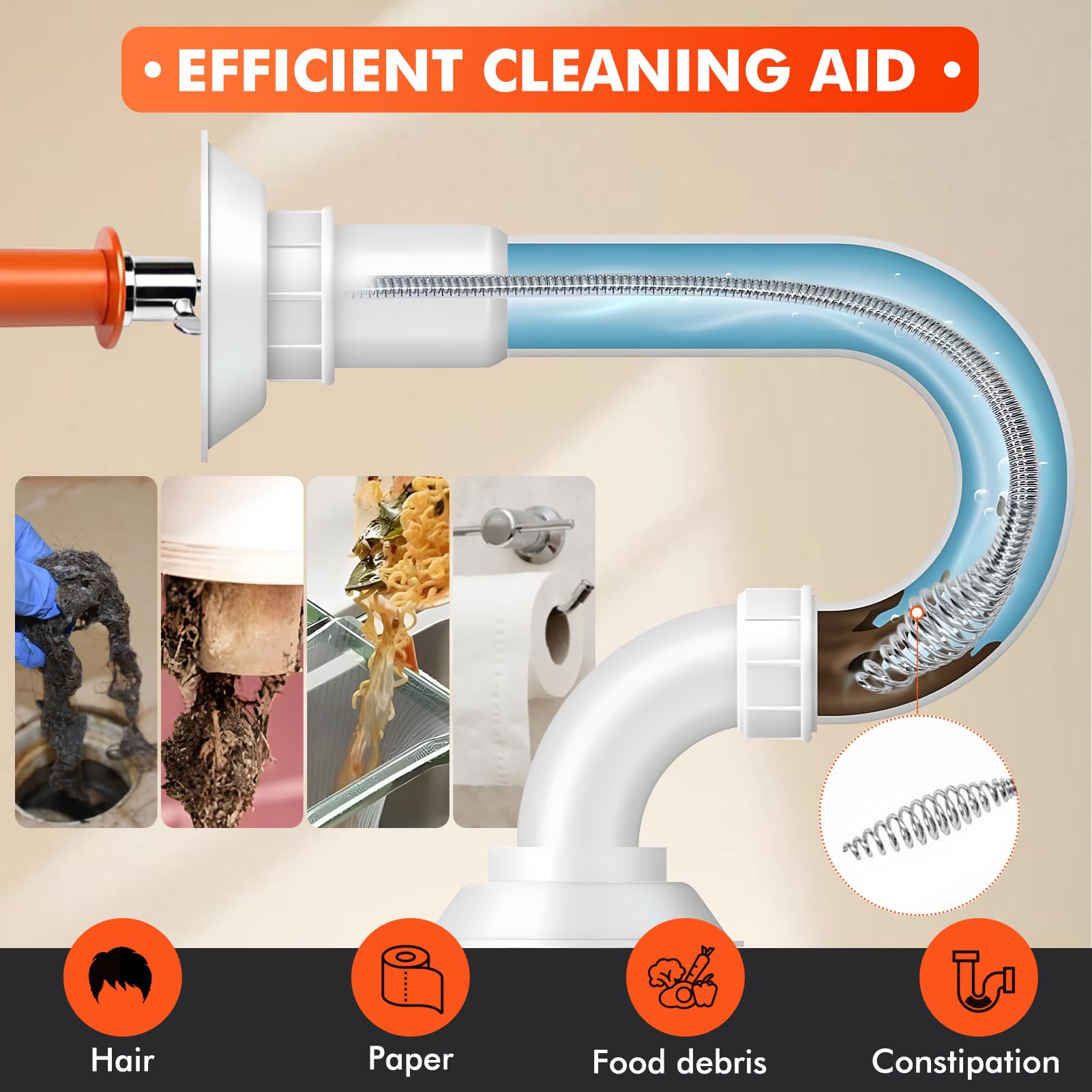 Furet Déboucheur Canalisation 10M avec Sac de Rangement & Gants – Spirale de Nettoyage Haute Résistance Galvanisée pour un Débouchage Écologique dans la Cuisine, la Salle de Bain & l'Évier