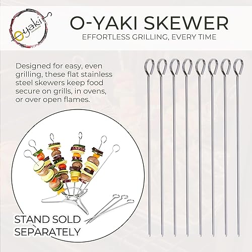 Miniatura 2 de O-Yaki - Pinchos planos de metal para parrilla, brochetas de barbacoa de 12 pulgadas de acero inoxidable con bolsa de almacenamiento, juego de 8