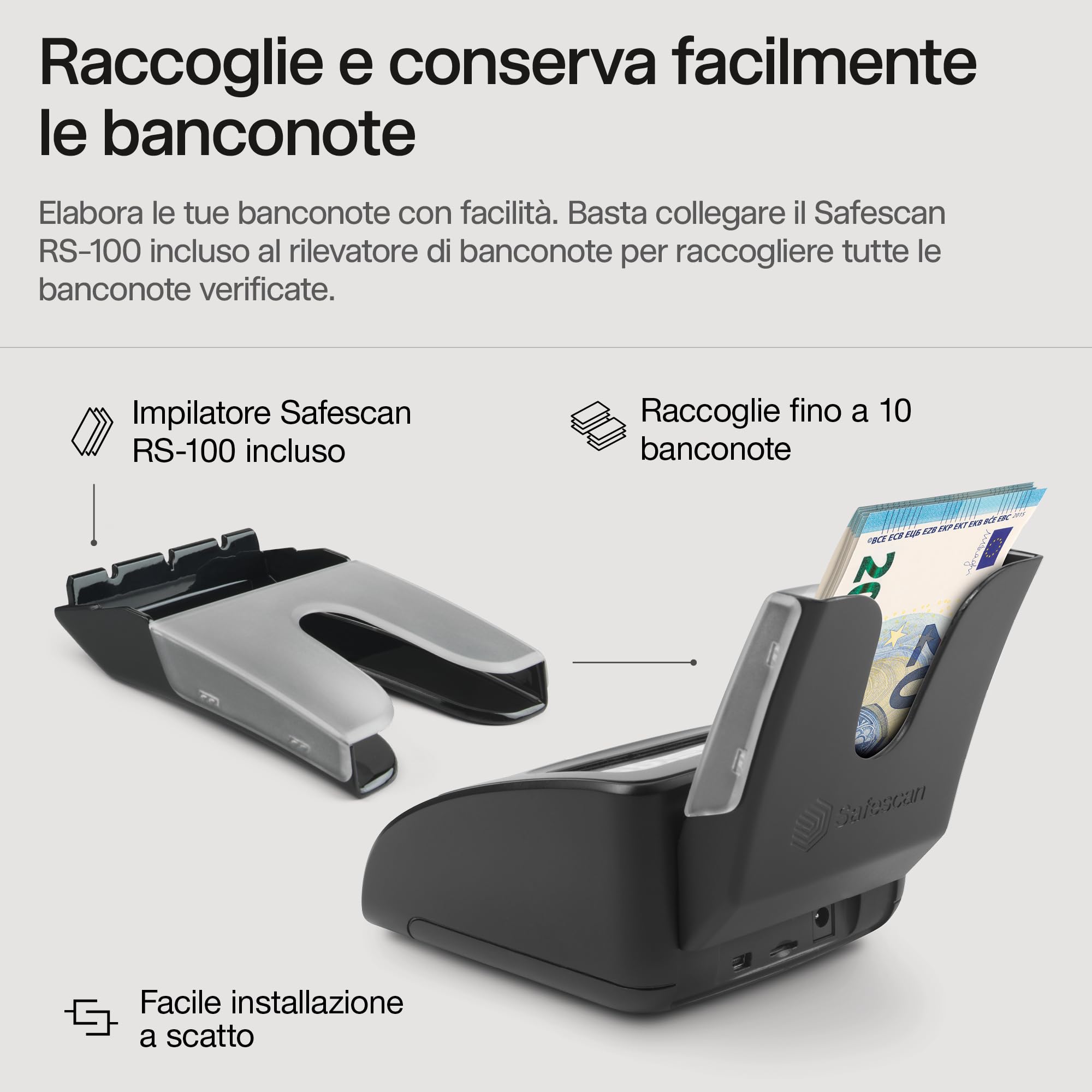 Safescan 155-S Verifica banconote portatile completo che verifica le banconote - Verificatore del falso a 7 punti - Accurato Verifica banconote al 100% con batteria e impilatore banconote inclusi