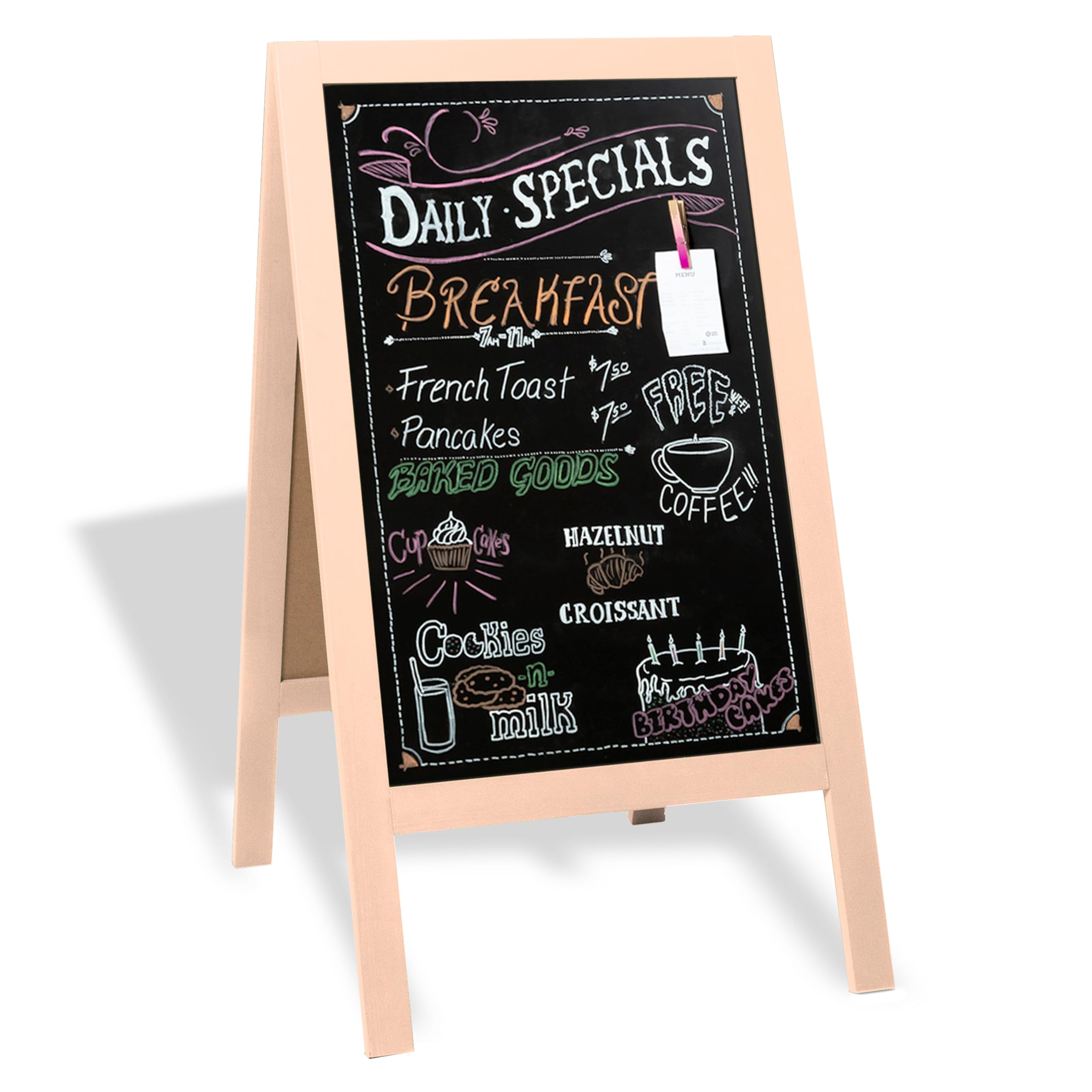 Ilyapa Wooden A-Frame Sign with Eraser & Chalk - 40 x 20 Inches Magnetic Sidewalk Chalkboard Sturdy Freestanding Peach Sandwich Board Menu Display for Restaurant, Business Or Wedding