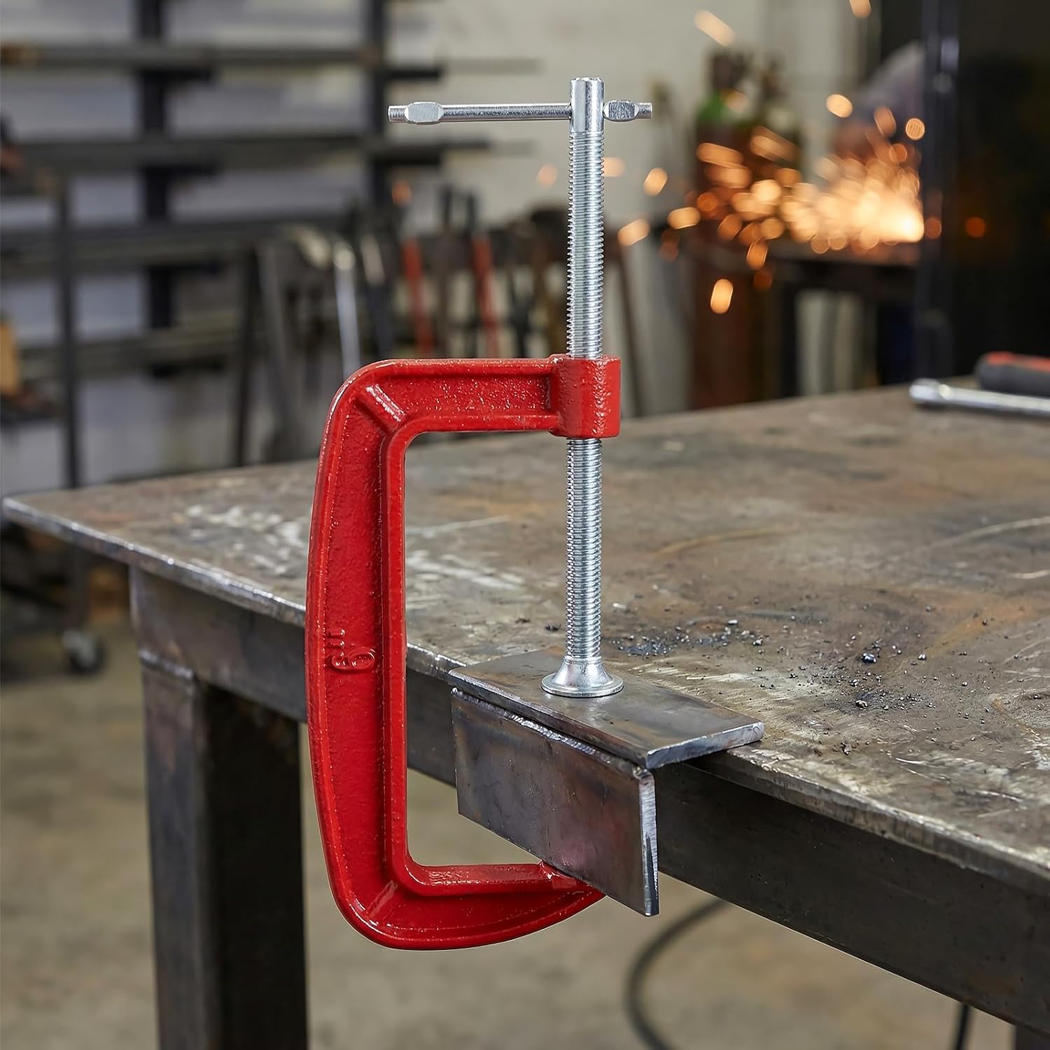 LEXININ 6 Pack 6 Inch G Clamp, 155mm Jaw Opening, Red Cast Iron C Clamps for Woodworking Welding Building