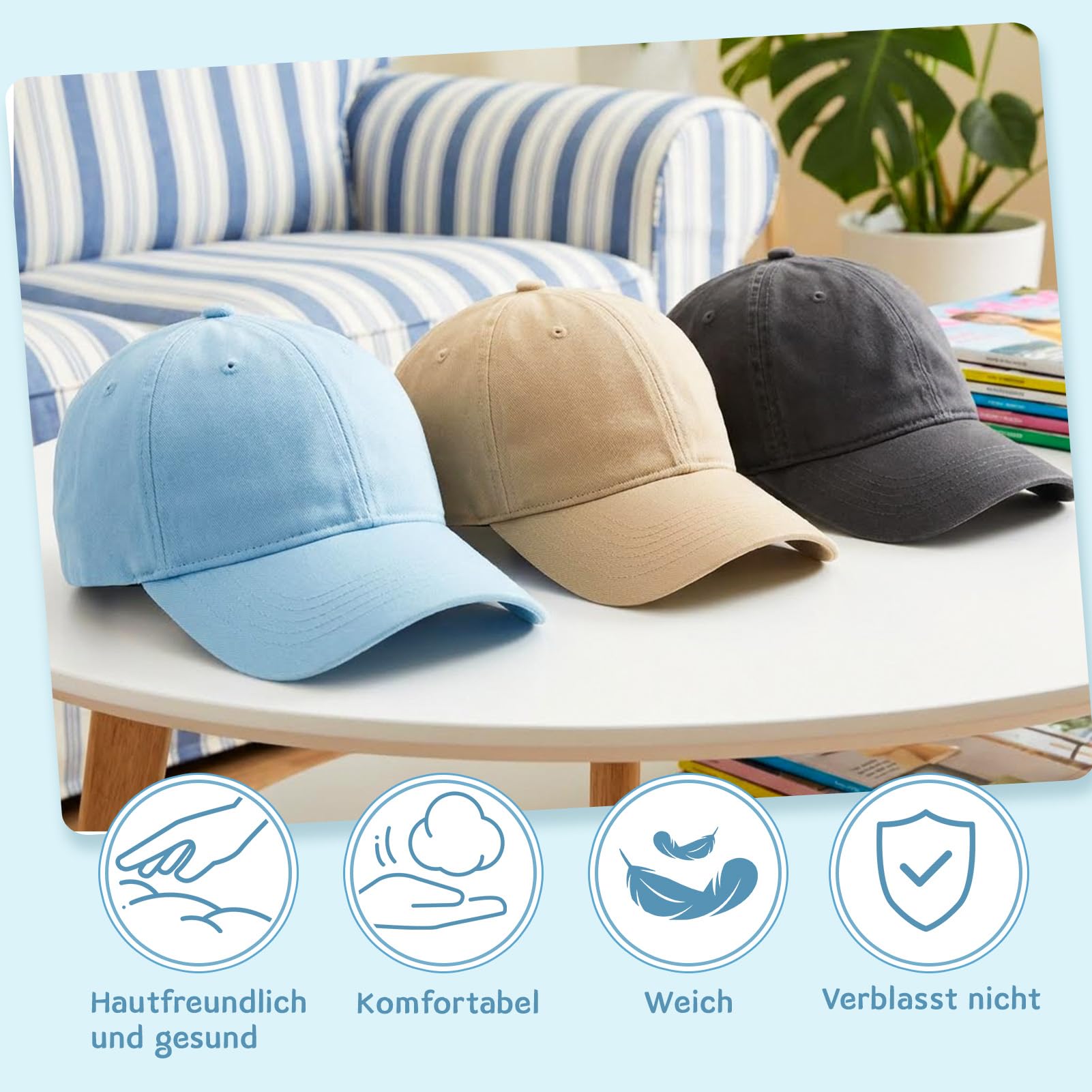 Utensilsto Lot de 3 casquettes de baseball pour enfants, réglables, en coton, couleur unie, protection solaire, légère, légère, pour les voyages, le golf, le tennis