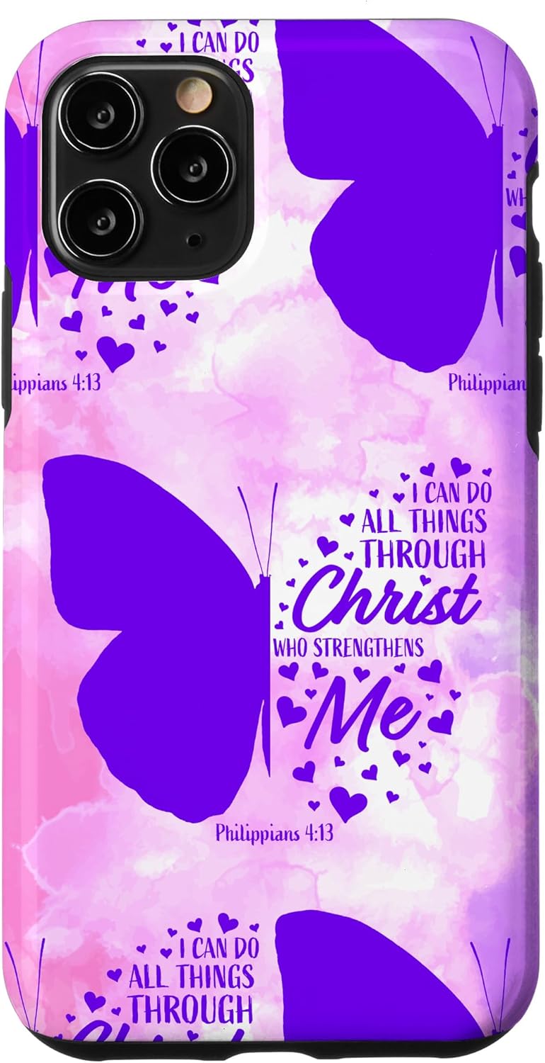 Purple Watercolor Christian Religious Verse Butterfly Phone Case for iPhone 11 Pro