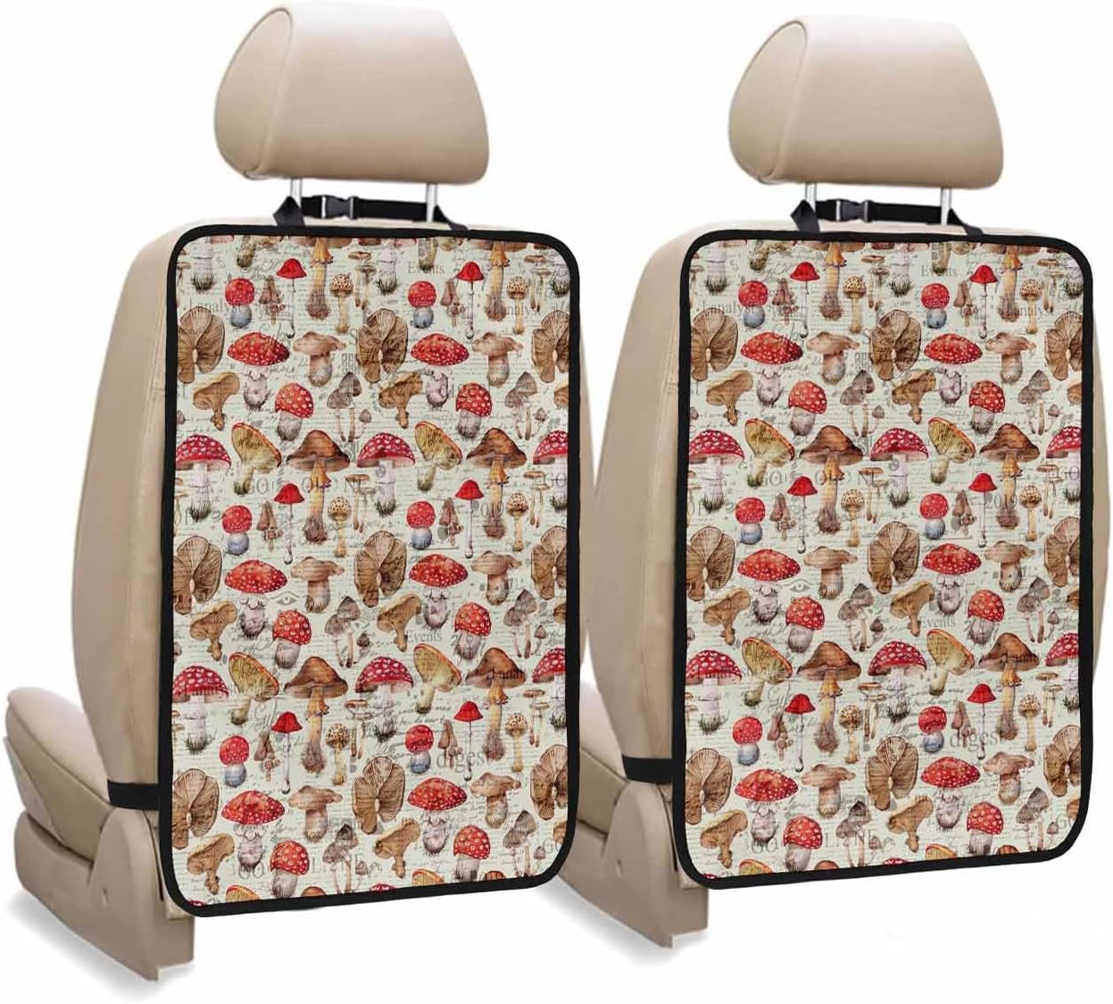 T&H XHome Car Seat Protector, 2 Pack Kick Mats Back Seat Protector Mushroom Spring Summer Plant Leaves Vintage Waterproof Backseat Cover for Kids Universal Fit Automotive Interior Protectors