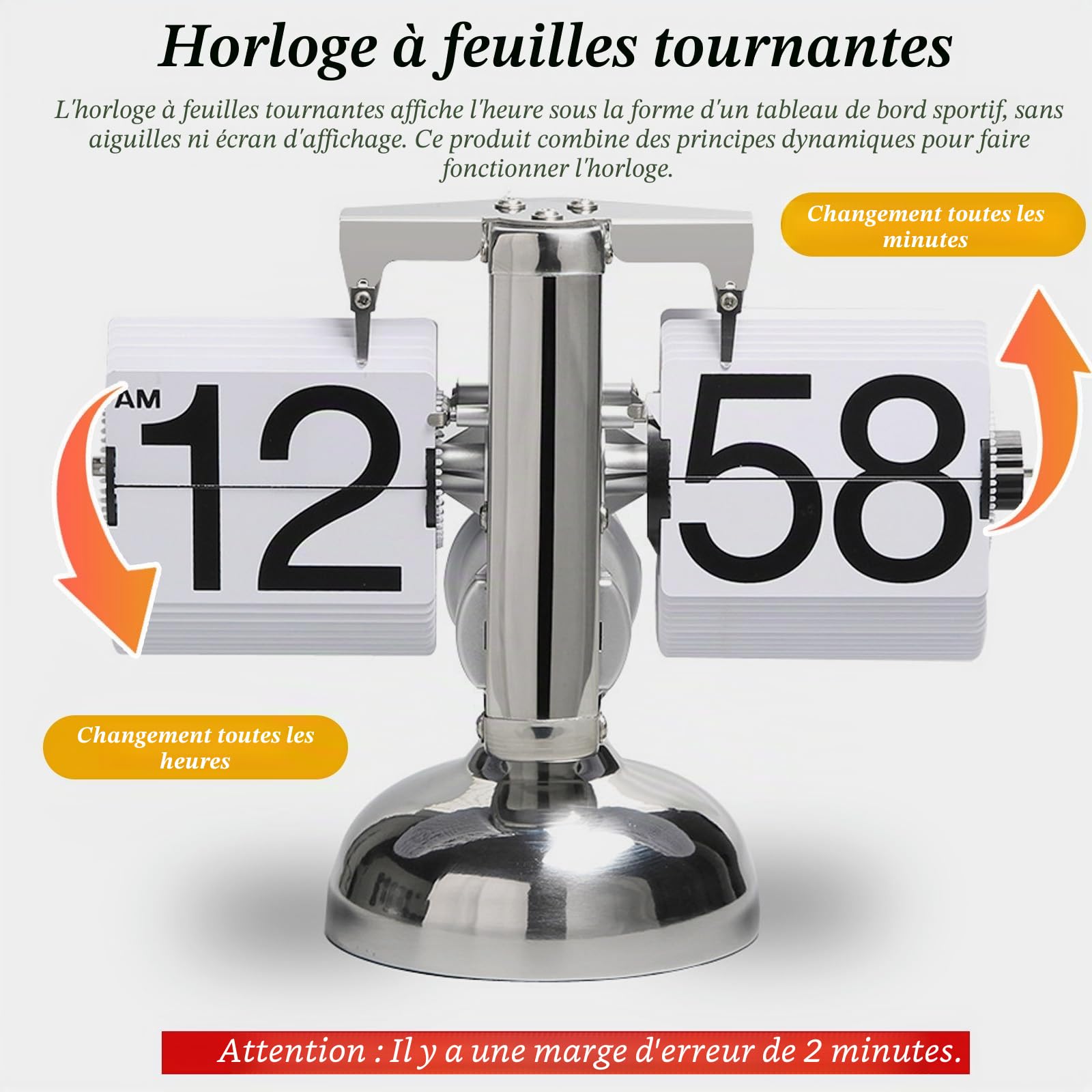 HAMON Horloge de Bureau à Cadran Rabattable, Horloge numérique à Piles, Flip Clock de Bureau mécanique rétro, Flip Clock à Cadran Rabattable Automatique pour de la Maison, de la Chambre (Blanc)
