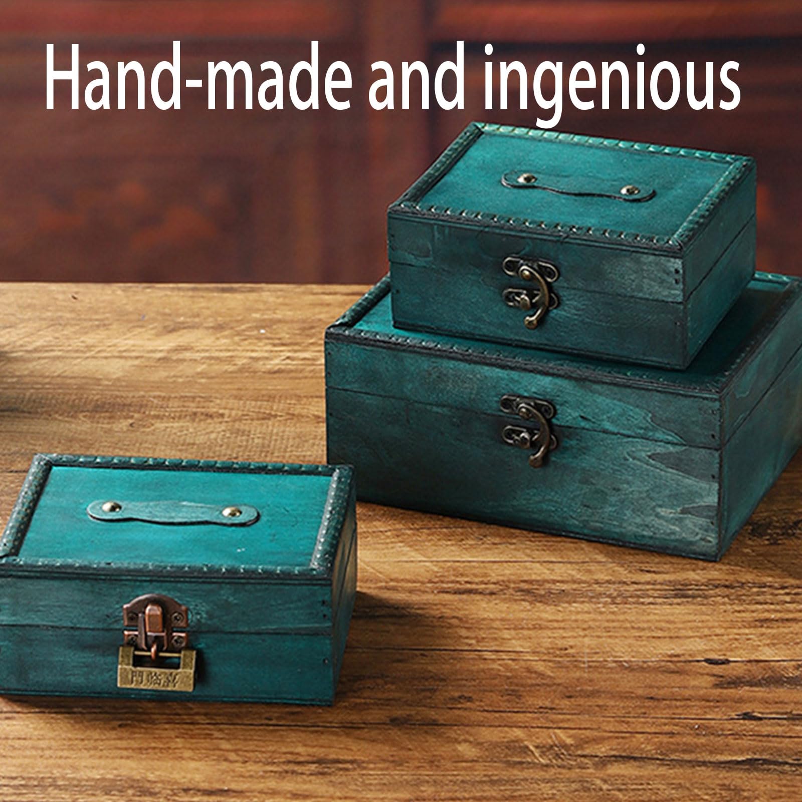 Caja de Almacenamiento de Joyas de Madera Antigua con Cerradura para decoración de la Oficina en hogar Soporte de Recuerdos en Cofre de Madera con Mecanismo de Cerradura Caja de Almacenamiento