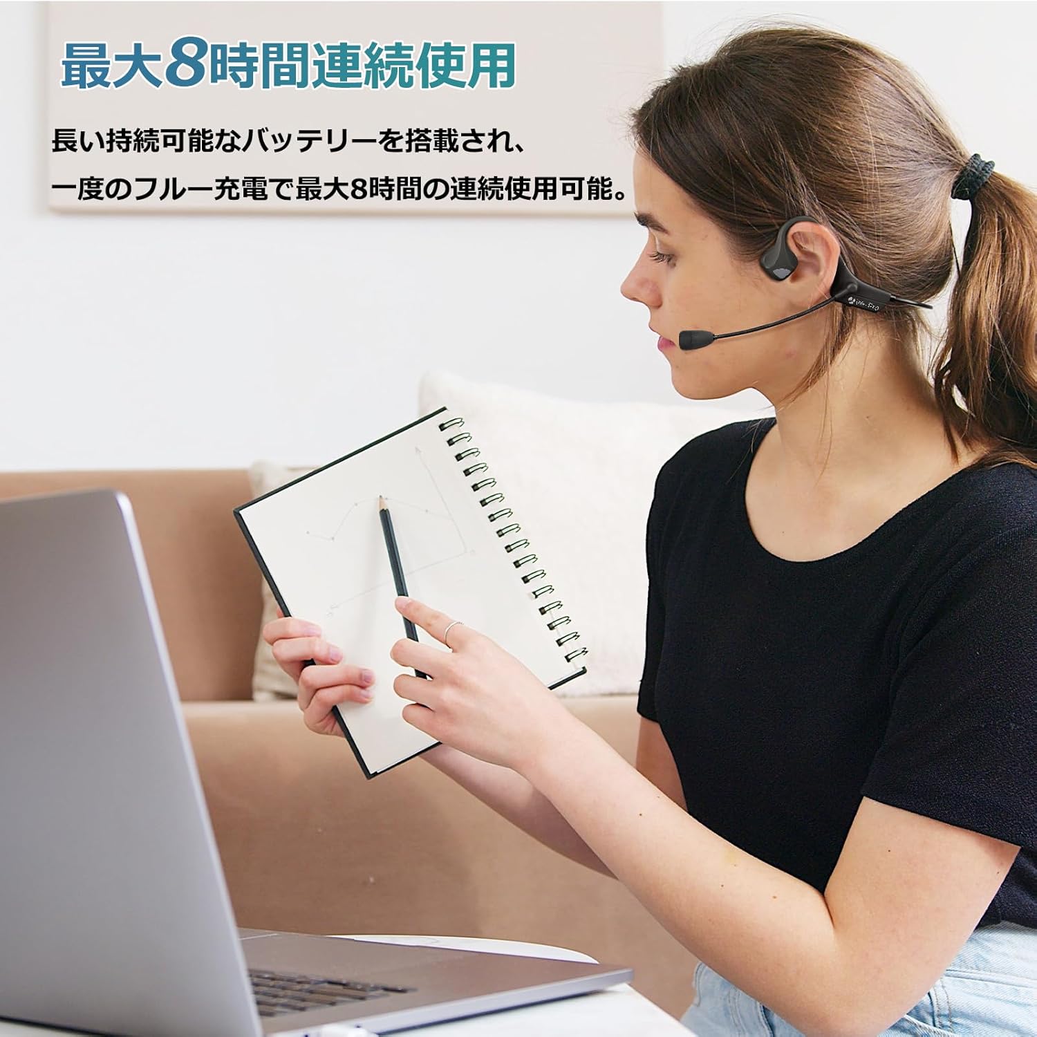 Bluetooth Bone Conduction Headphones with Microphones - Wireless Waterproof Earphones with Mic for Open Ear Listening - Bone Conducting Headset with Boom Microphone