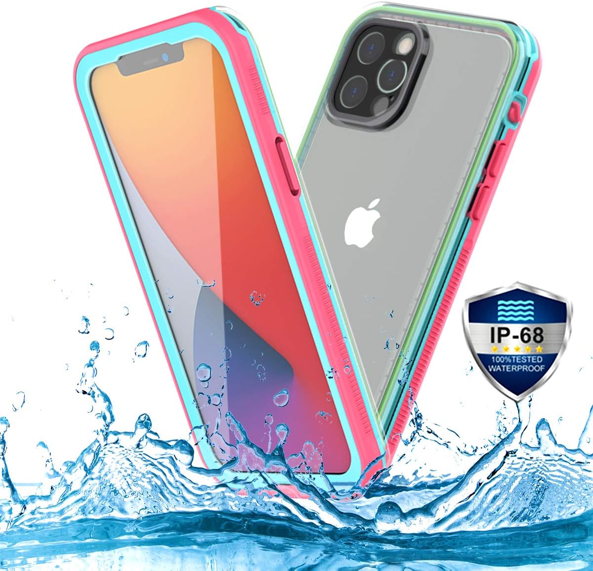 PINGTEKOR Waterproof Case for iPhone 12 Pro,IP68 Full Sealed Snowproof Dustproof Shockproof Heavy Duty Protection Cover with Screen Protector and Translucent Back Cover for iPhone 12 Pro 6.1 Inch