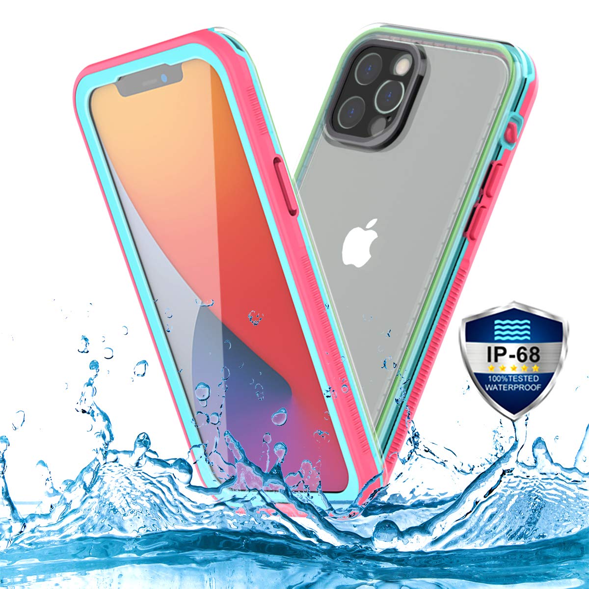 PINGTEKOR Waterproof Case for iPhone 12 Pro,IP68 Full Sealed Snowproof Dustproof Shockproof Heavy Duty Protection Cover with Screen Protector and Translucent Back Cover for iPhone 12 Pro 6.1 Inch