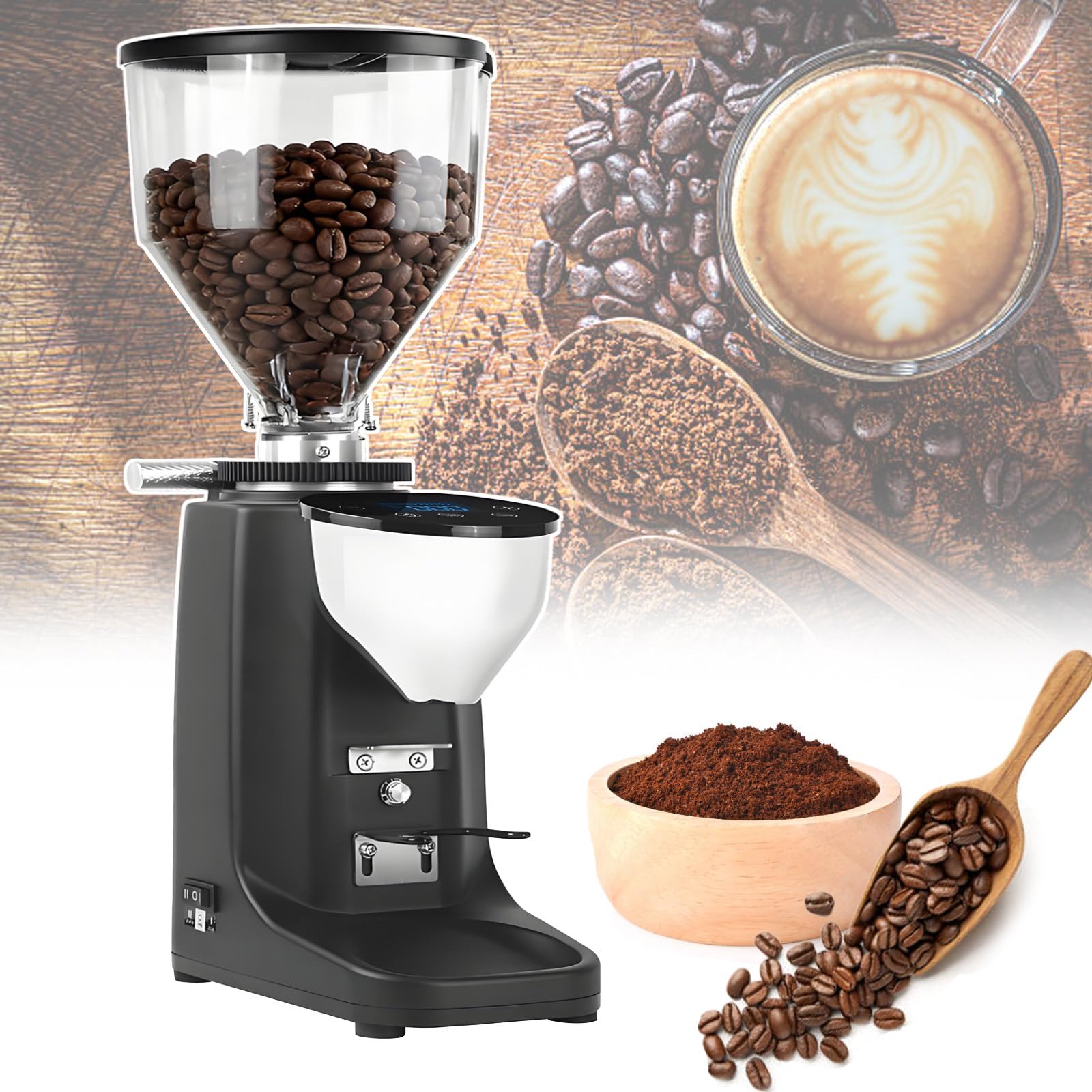 Elektryczny młynek do kawy - 19 precyzyjnych ustawień mielenia do espresso/pour over/press francuskiej, duży zbiornik na ziarna, kontrola porcji, do mielonej kawy Black