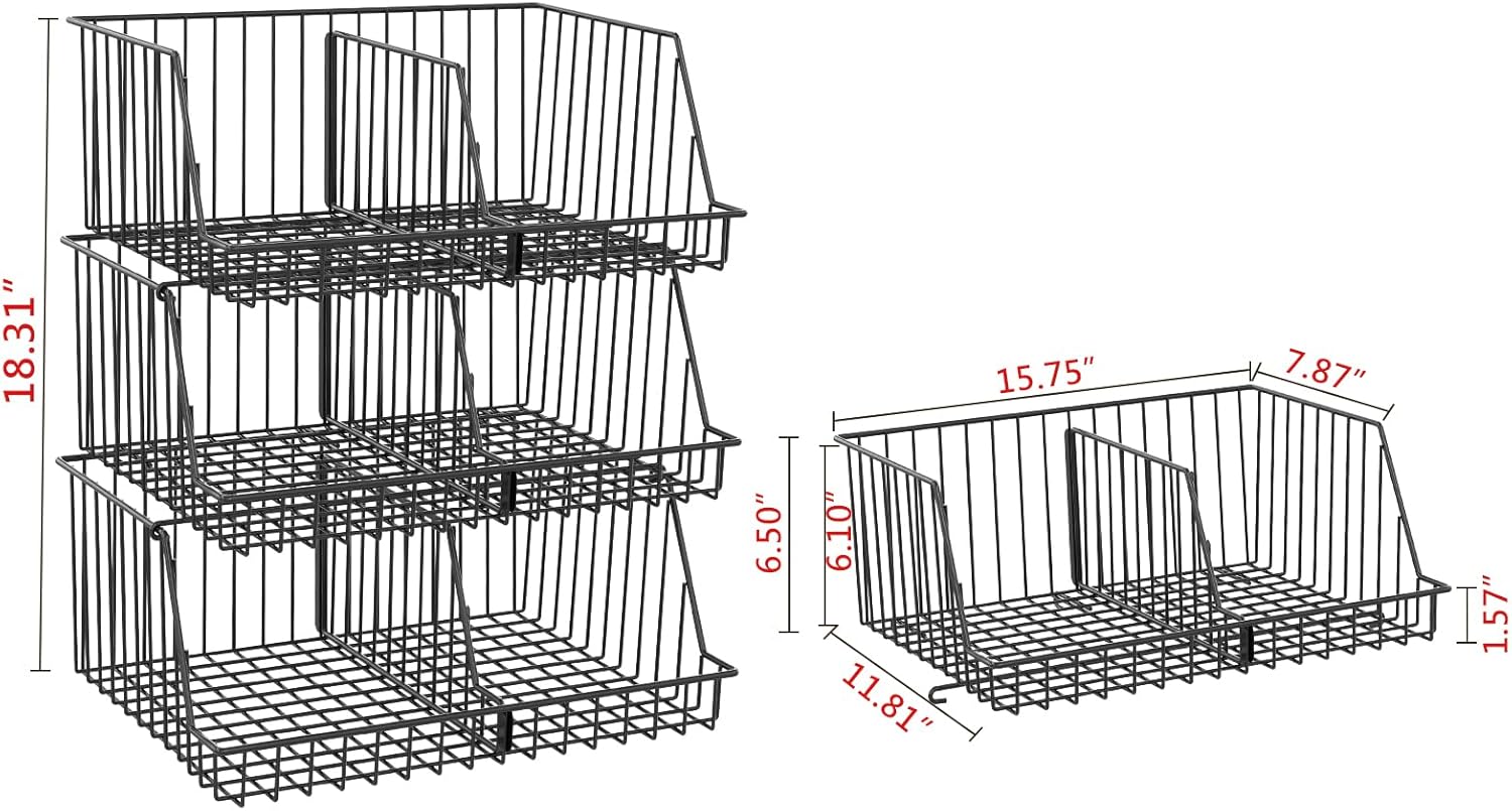 3-Tier Stackable Closet Organizers and Storage, Metal Wire Closet Shelves, Space-Saving Closet Organizer with Adjustable Dividers for Bedroom, Cabinet & Laundry Room