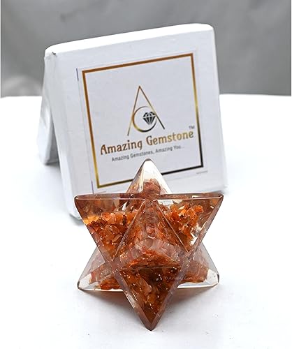 Miniatura 6 de Estrella Merkaba de orgón de cristal grande de cornalina para meditación curativa de Reiki y rejilla de cristal
