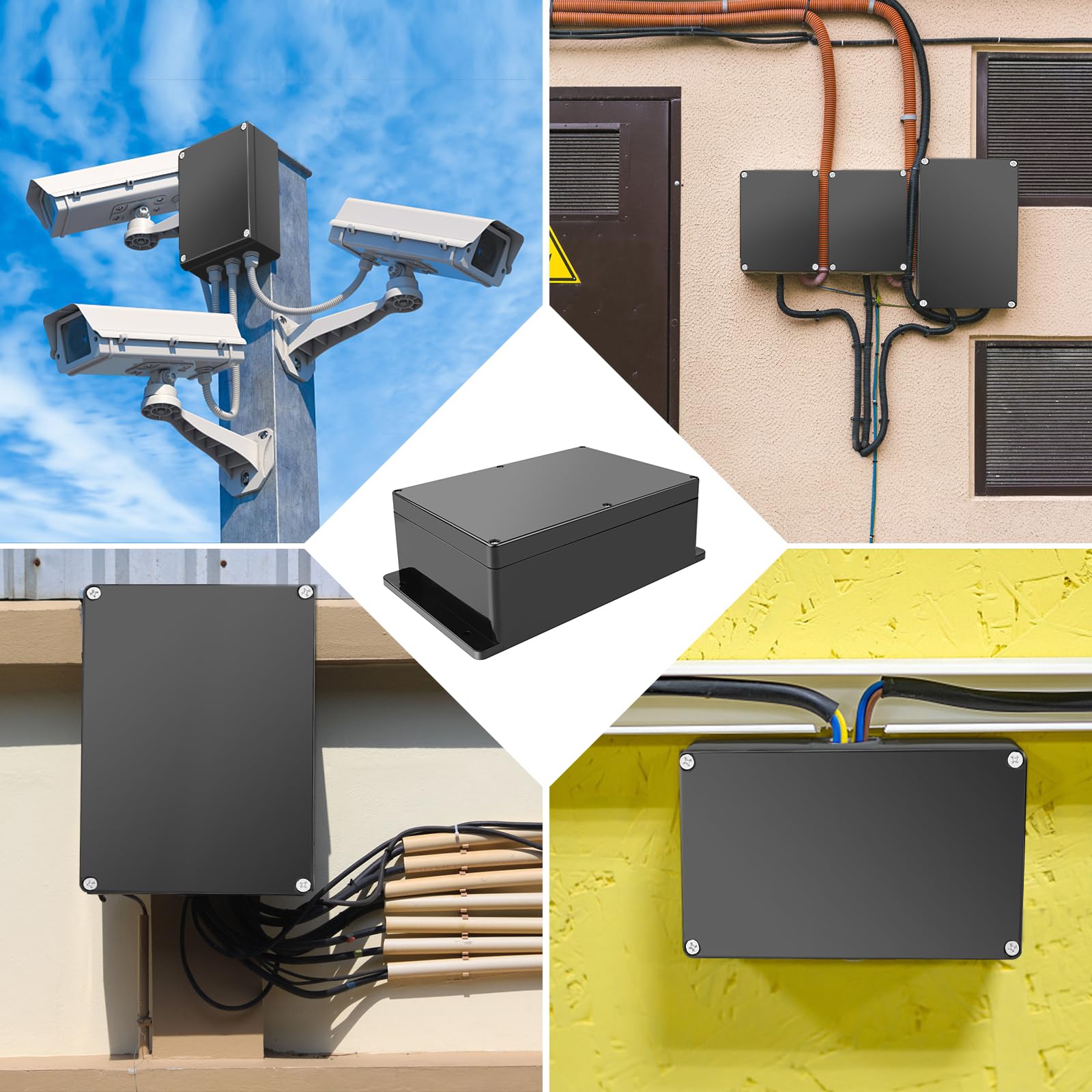 Puszka rozgałęźna, czarna, wodoszczelna IP65, obudowa elektroniczna, puszka przyłączeniowa, natynkowa, czarna, puszka rozdzielcza, zewnętrzna, wodoszczelna, tworzywo sztuczne ABS, skrzynka