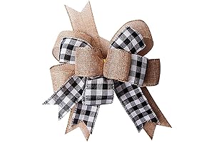 12&quot; x 9.4&quot; Black White Plaid Premade Bows for Wreaths