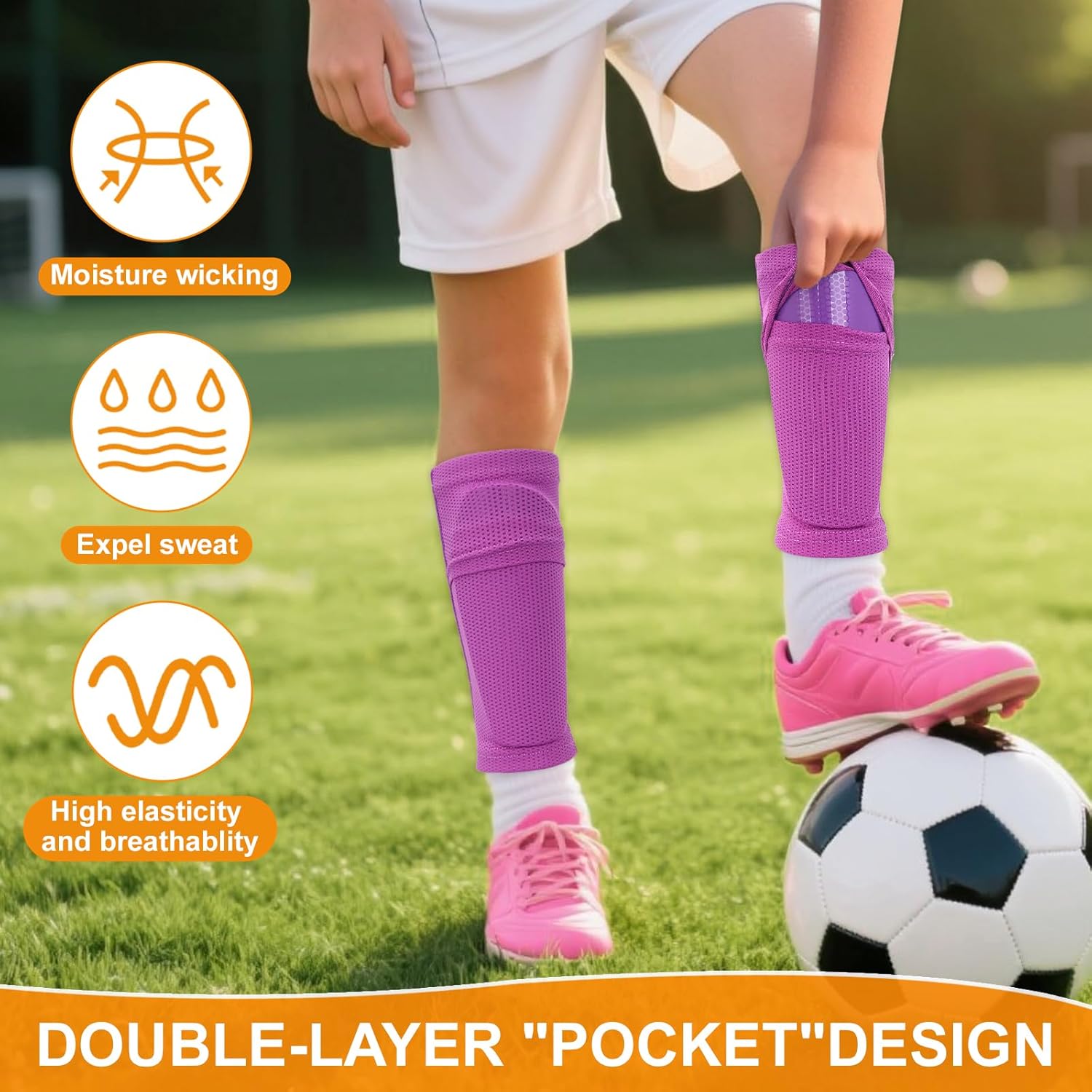 Shin Guards Soccer Kids 2025 Version High-Density Foam Soccer Shin Guard with Sleeves Shin Protective Pads for Kids Daily Practice School Competitions Outdoor Play - Image 3