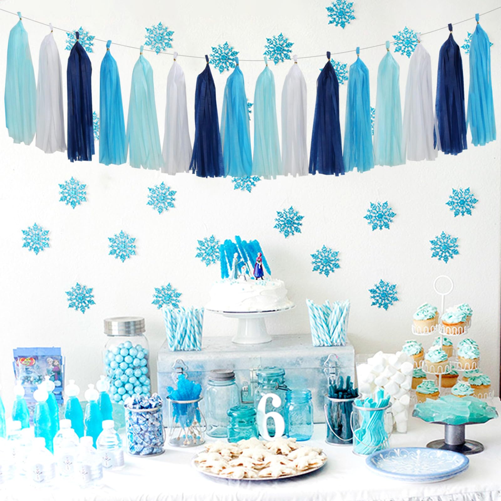 Light-Royal granatowo-białe pompony serpentyny - 30 szt. podmorskie mrożone dekoracje imprezowe, urodziny, baby shower, girlanda, baner, ślub, zaręczyny Lasting Surprise