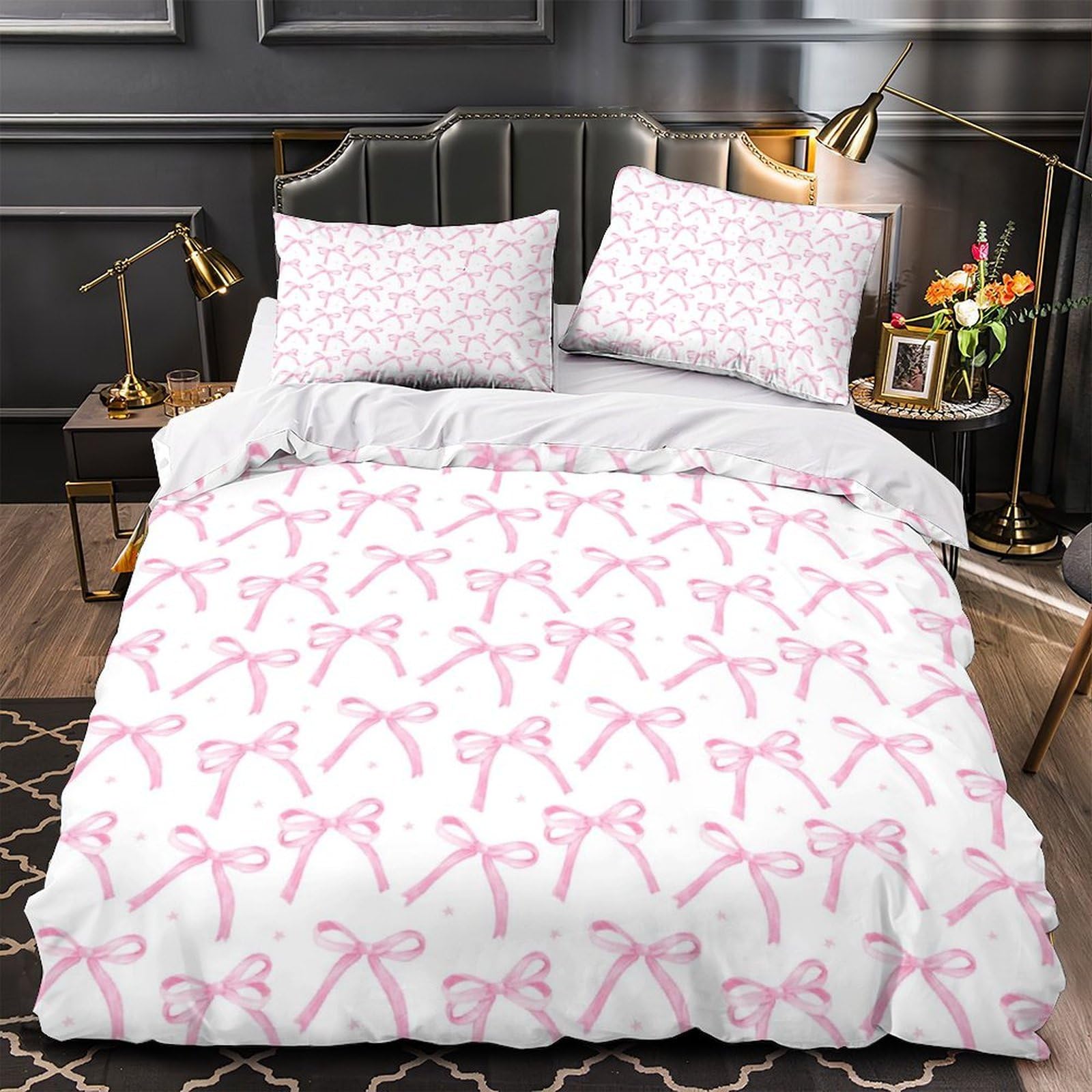 Parure lit nœuds roses 3D effet super doux