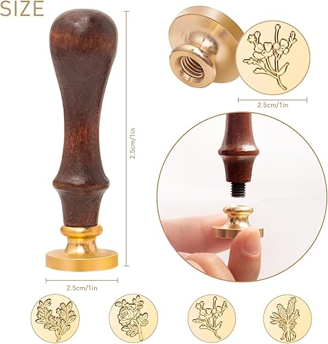 Miniatura 3 de Juego de sellos de cera para flores y plantas, kit de sellos de sellado botánico, rosa romántica, elegante, lavanda, hojas de eucalipto, cosmos,