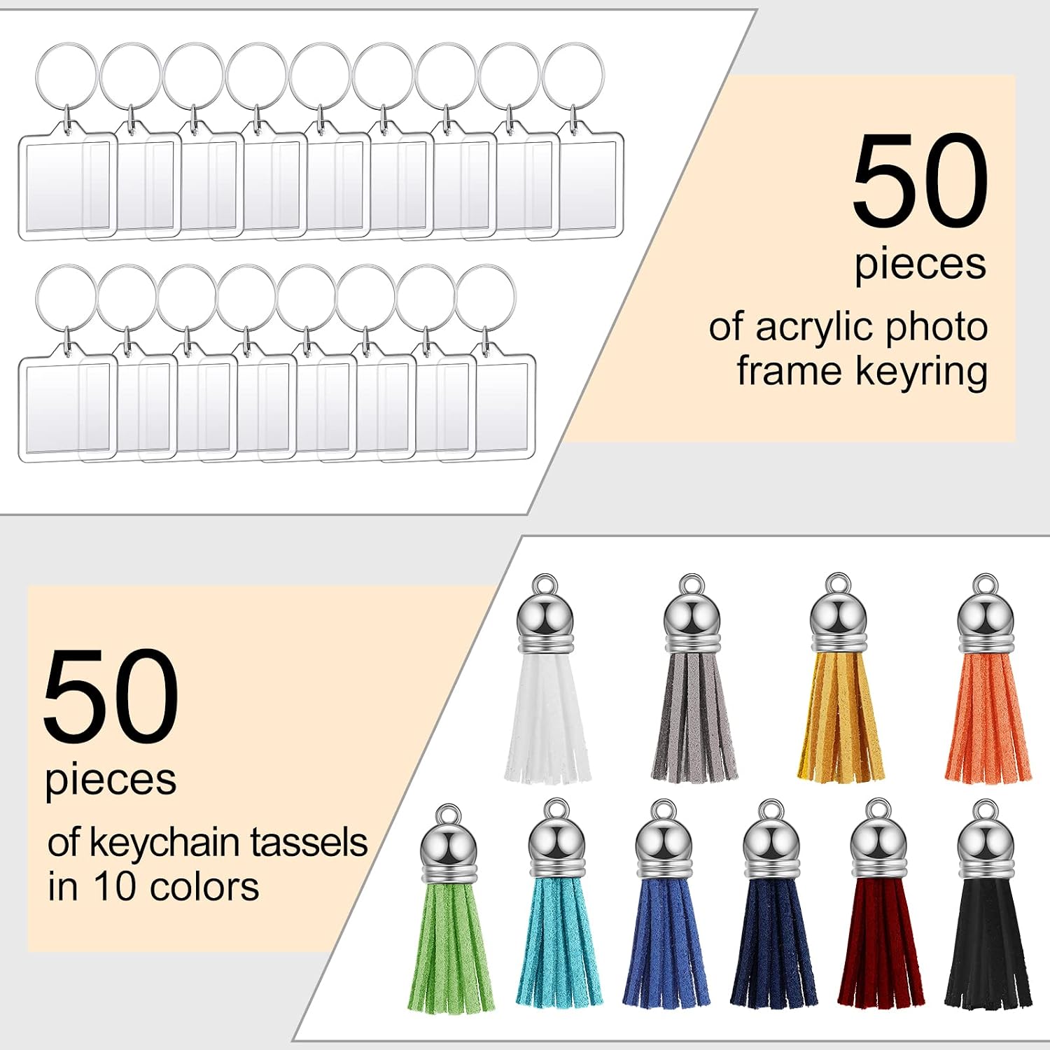 Yaomiao Acrylic Photo Keychain with Tassel Clear Blank Custom Keychain Frame Holder Insert Picture Keyring Making Kit