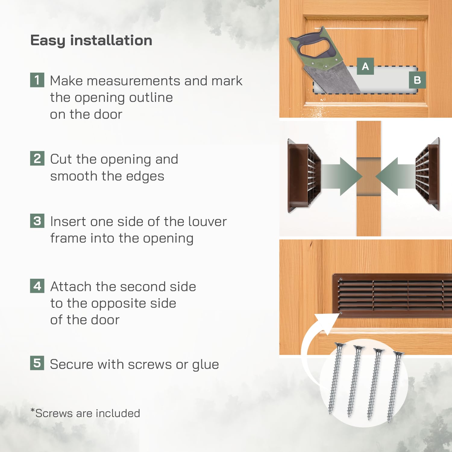 Vent Systems 450 x 120mm – Paquete de 2 – Ventilación de puerta de plástico marrón oscuro para puertas interiores de dos caras – Rejilla de ventilación – Hogar, cocina, rejilla de ventilación
