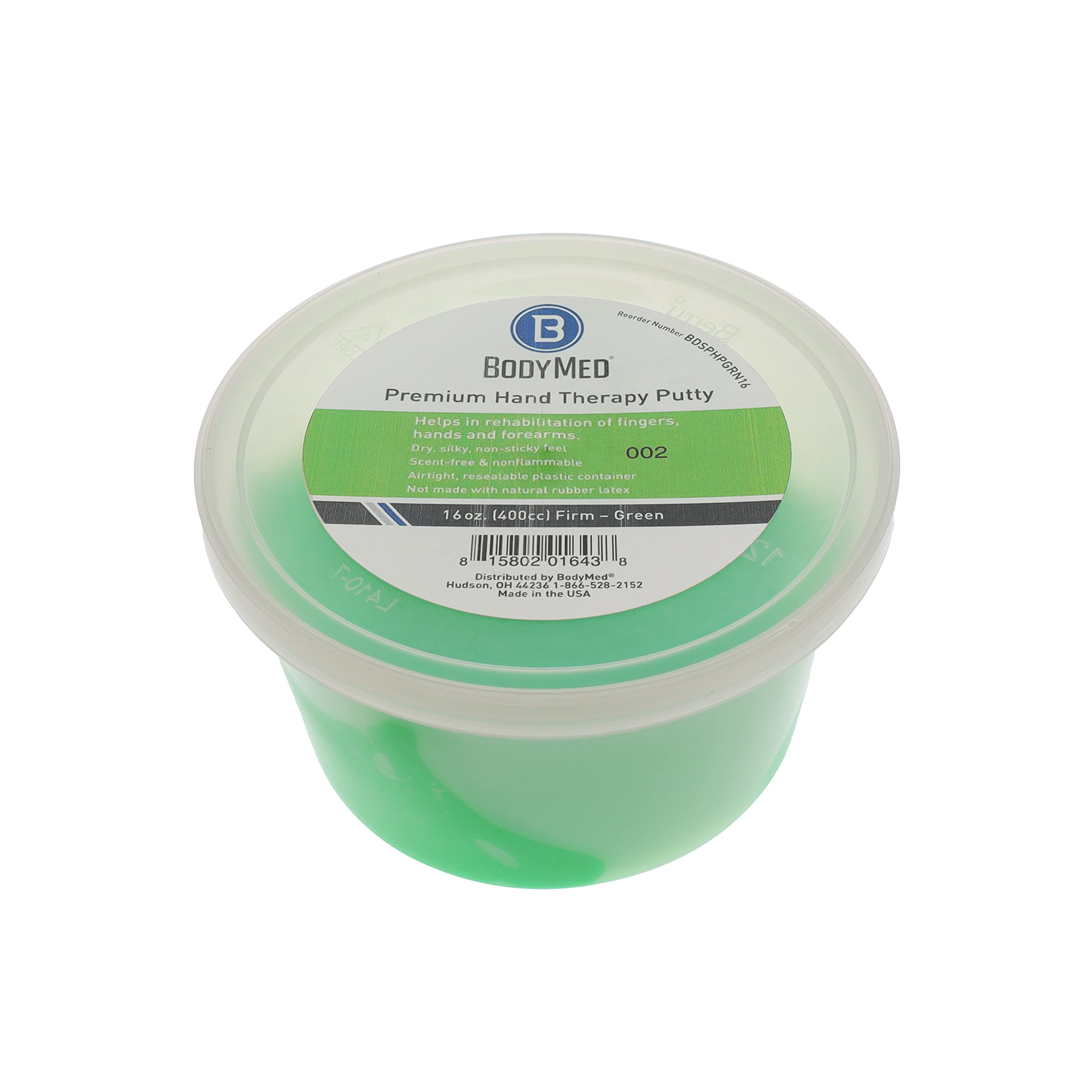 BodyMed Mastic thérapeutique pour les mains, vert, 473,6 g, ferme, mastic thérapeutique fortifiant pour la rééducation physique