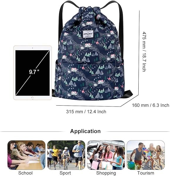 Impermeable Casual Mochila con Cordón Grande Deporte Bolso de Gimnasia Mochila de Cuerda Unisex para Mujer Hombre Vida Cotidiana Aire Libre Yoga Escuela Playa Nadar - 4