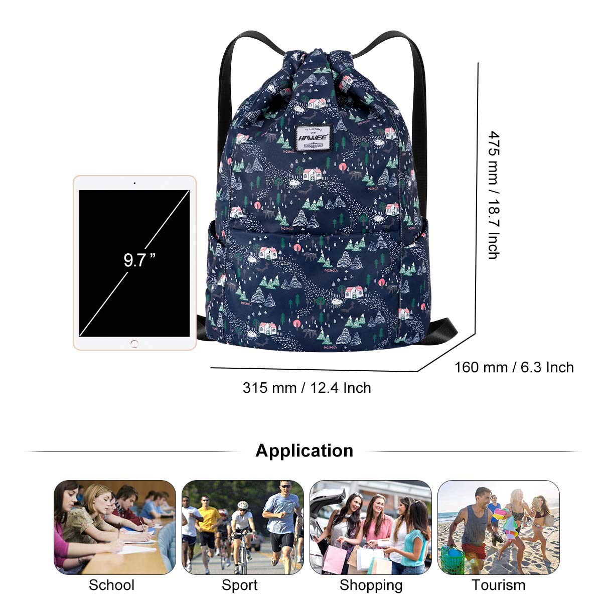 Impermeable Casual Mochila con Cordón Grande Deporte Bolso de Gimnasia Mochila de Cuerda Unisex para Mujer Hombre Vida Cotidiana Aire Libre Yoga Escuela Playa Nadar — view 4