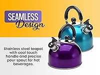 Vista 2 de Hervidor de té silbante de acero inoxidable para estufa de 3 litros (3 cuartos), tetera clásica con mango ergonómico, funciona en placas de Dorado