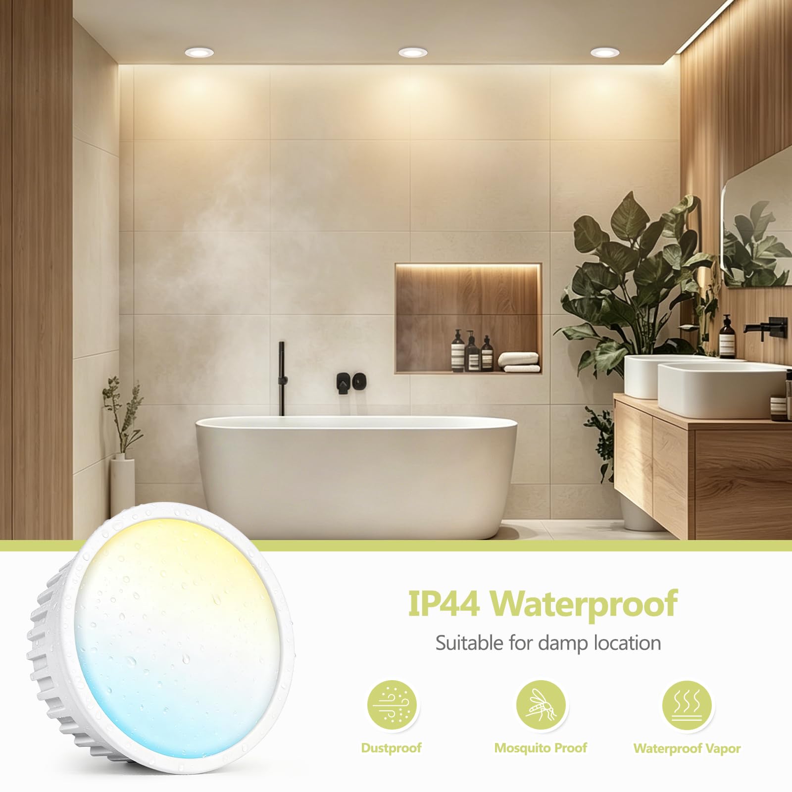 YindaLux Lot de 10 Modules LED 230V Dimmables, Extra Plats Ø50x23mm, 5W 500LM IP44, Angle 120°, Remplacement GU10/MR16, 3 Couleurs 2700K/4000K/6500K, pour Spot Encastrable