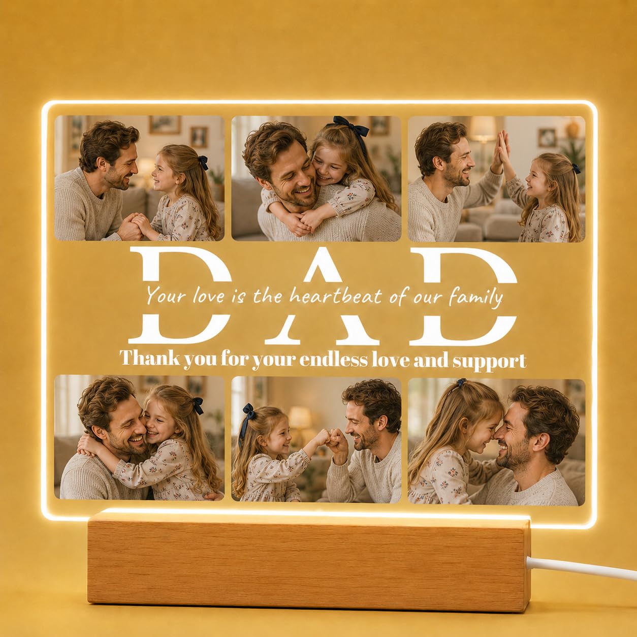 witfox Father’s Day Gifts for Daddy – Personalised Night Light Photo Frame, Custom Picture Frame from Daughter and Son, Birthday Present for Daddy, 6 Photo