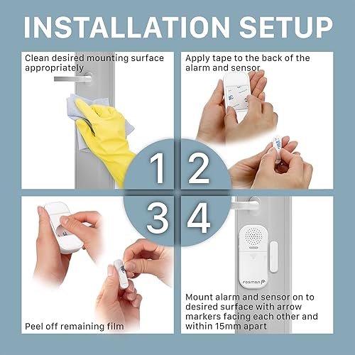 Miniatura 6 de Fosmon Alarmas inalámbricas para puerta para seguridad del hogar con control remoto, alarma de sensor de puerta y ventana de 130 dB alimentada por