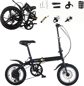 Folding Bicycle Lightweight Bicycle 1216 Inches 12 Inches Single Speed / 1416 Inches 6-Speed Weight Capacity 90kg Lightweight Mini Cycle for Commuting, School, Outdoor Use 7-Piece Set