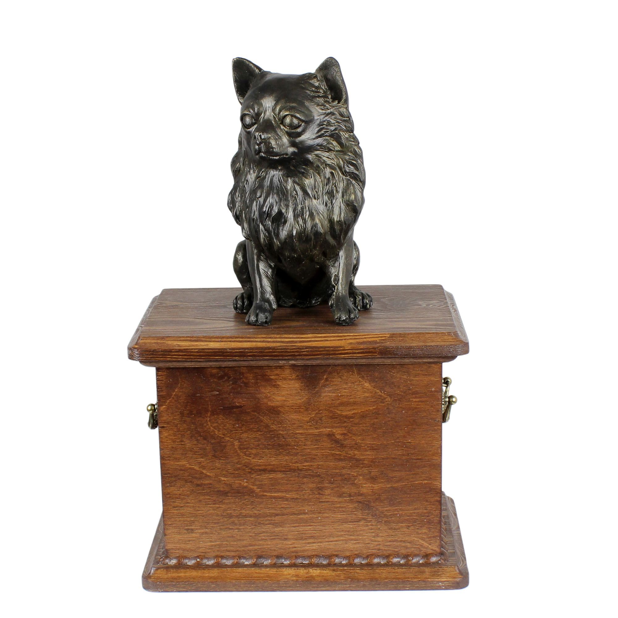 Art-Dog Urn for Dog Ashes - Handmade Memorial with Cold Cast Bronze Statue – Custom Pet Memorial Urn for Pet's Name, Dates, and Sculpture – 8.3x11.4x8.7” – Chihuahua I