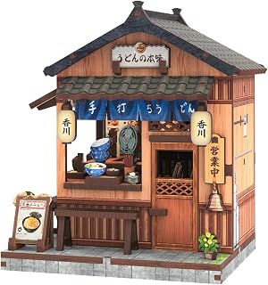 Cutefun DIY Miniature House Kit, 103 Pcs 3D Wooden Puzzle Tiny House | Mini House Building Kit for Beginners Teens, Palm-Sized DIY Japanese Booknook Dollhouse Bookshelf Decor (Kagawa Udon House)