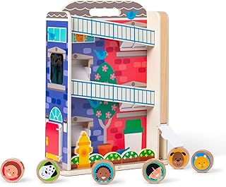 Melissa & Doug GO Tots Wooden Town House Tumble with 3 Disks - FSC-Certified Materials, 16.75 x 11.75 x 5.5